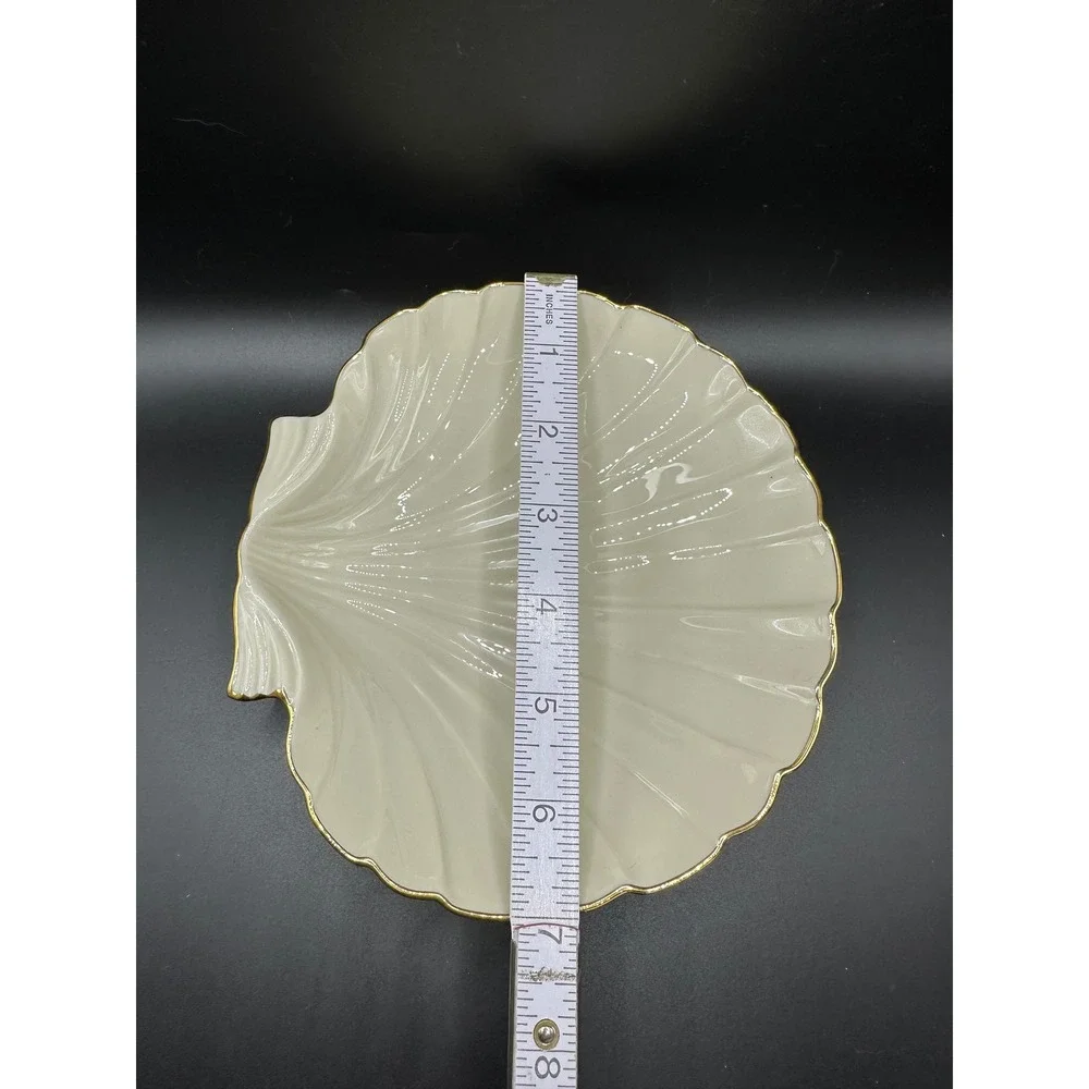 Lenox Ivory Fine China Shell Dish Gold Trim Scalloped Seashell Bowl Made in USA